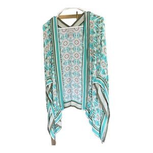Catherine's poncho cardigan open front teal and gray jacket 1X